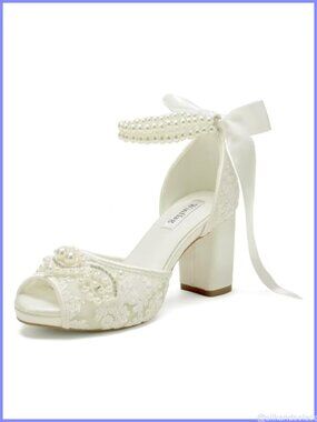Lace Pearl Peep Toe Platform Wedding Heels